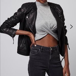 Topshop Quilted Faux-Leather Biker